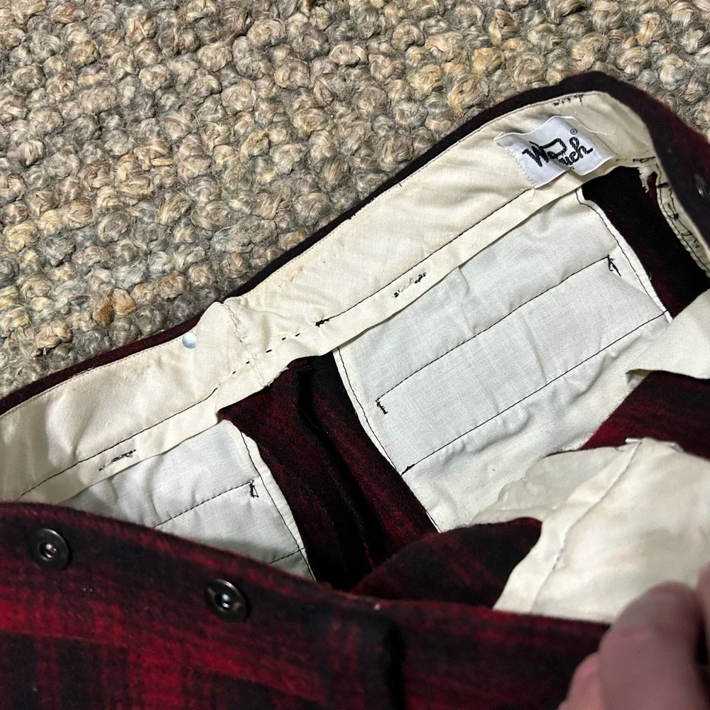 Vintage Woolrich Mackinaw Wool Jacket pants set Buffalo Plaid Hunting black red
